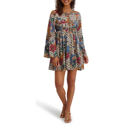 Kensie Paisley Long Sleeve Babydoll Minidress In Multi