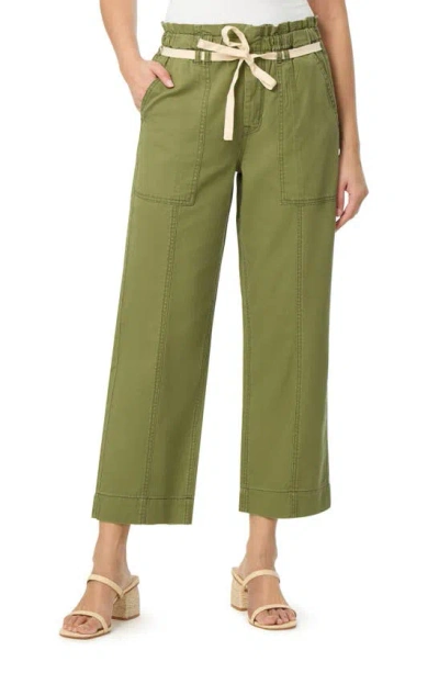 Kensie Paperbag Waist Straight Leg Pants In Green