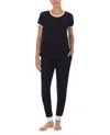 Kensie Perfect Petals Heart Dots Short Sleeve Pajama Tee And Jogger Set In Ken Black