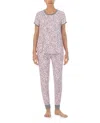 Kensie Perfect Petals Hearts Short Sleeve Pajama Tee And Jogger Set In Pink/grey