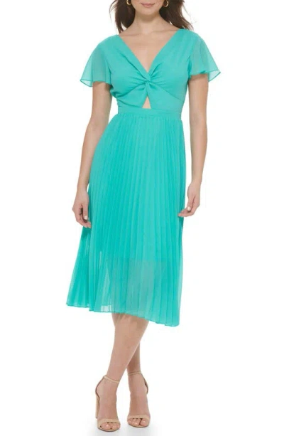 Kensie Pleated Chiffon Midi Dress In Aqua Spray