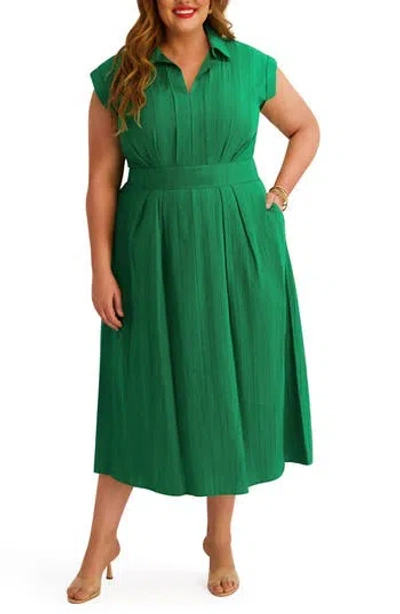Kensie Pleated Cotton Maxi Dress In Green
