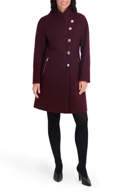 Kensie Pleated Peplum Faux Wool Coat In Brown