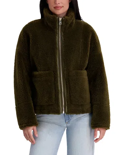 Kensie Plush Faux Fur Jacket In Olive