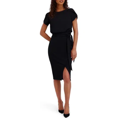 Kensie Plyr Tie Waist Midi Dress In Black