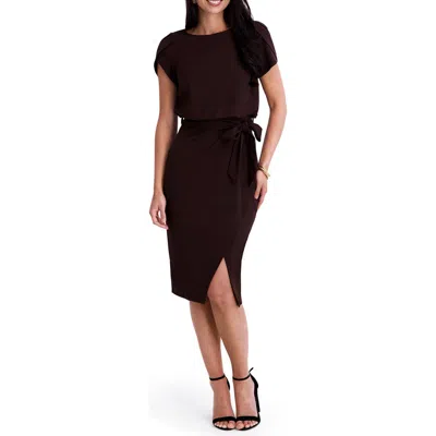 Kensie Plyr Tie Waist Midi Dress In Brown