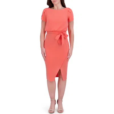 Kensie Plyr Tie Waist Midi Dress In Orange