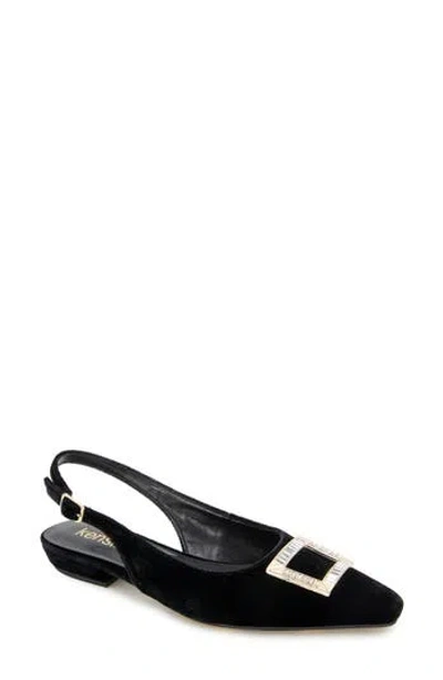 Kensie Poppi Crystal Buckle Slingback Flat In Black Velvet