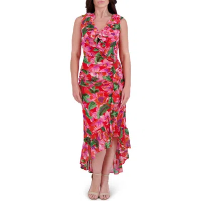 Kensie Print Ruffle High-low Maxi Dress In Multi