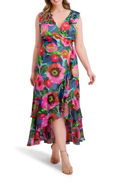 Kensie Print Ruffle High-low Midi Dress In Multi