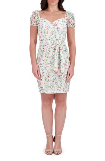 Kensie Print Tie Waist Body-con Dress In Multi