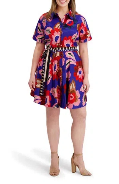 Kensie Printed Belted Shirtdress In Multi
