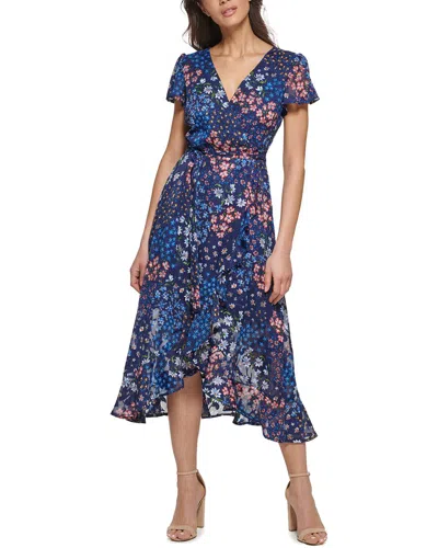 Kensie Printed Burnout Chiffon Midi D In Navy
