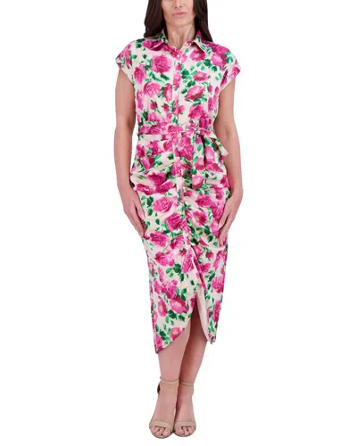 Kensie Printed Charmeuse Midi Dress In Pink