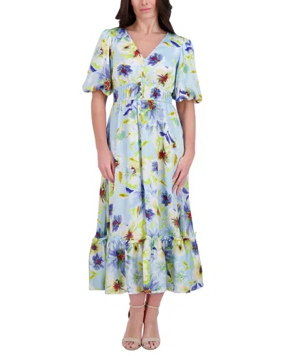 Kensie Printed Chiffon Midi Dress In Blue