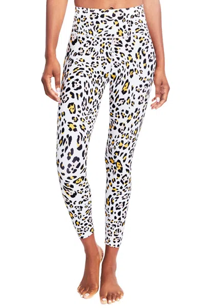Kensie Printed Folded Waistband High Rise Length Leggings In Cheetah Print In White
