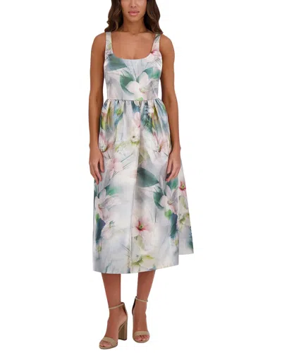 Kensie Printed Shimmer Twill Midi Dress In Neutral