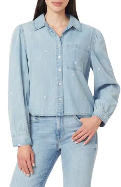 Kensie Puff Shoulder Denim Jacket In Blue