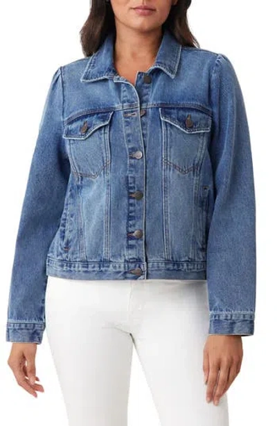 Kensie Puff Sleeve Crop Denim Jacket In Blue