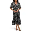 Kensie Puff Sleeve Midi Dress In Black