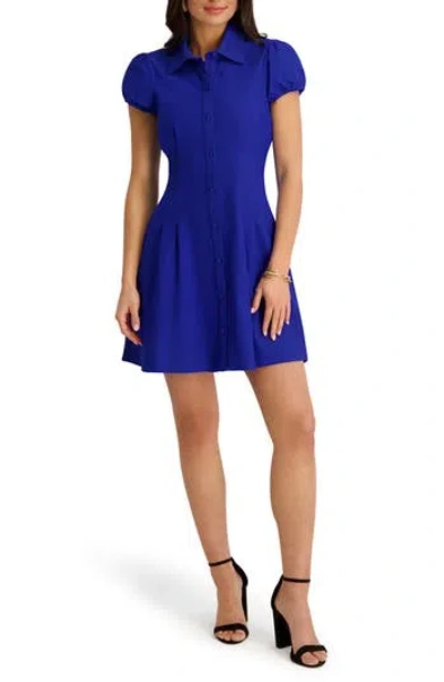 Kensie Puff Sleeve Stretch Woven Minidress In Blue