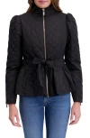Kensie Quilted Peplum Jacket In Black