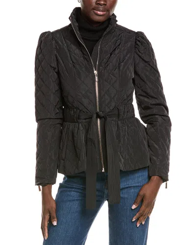 Kensie Quilted Peplum Jacket In Black