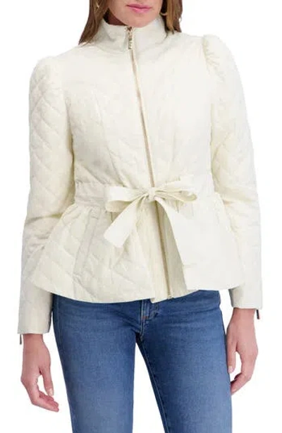Kensie Quilted Peplum Jacket In White