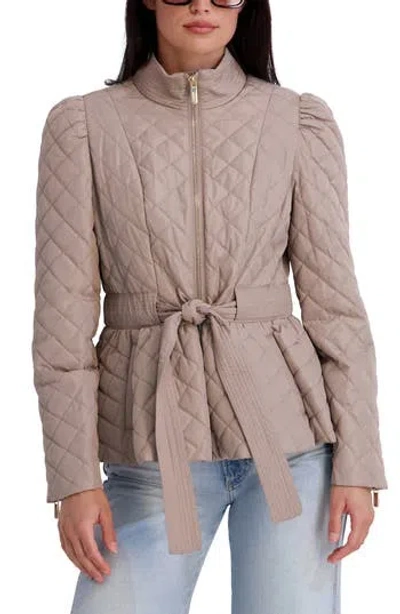 Kensie Quilted Peplum Jacket In Brown