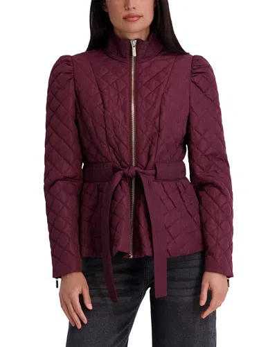 Kensie Quilted Peplum Jacket In Wine