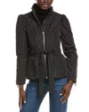 Kensie Quilted Puff Sleeved Belted Jacket In Black
