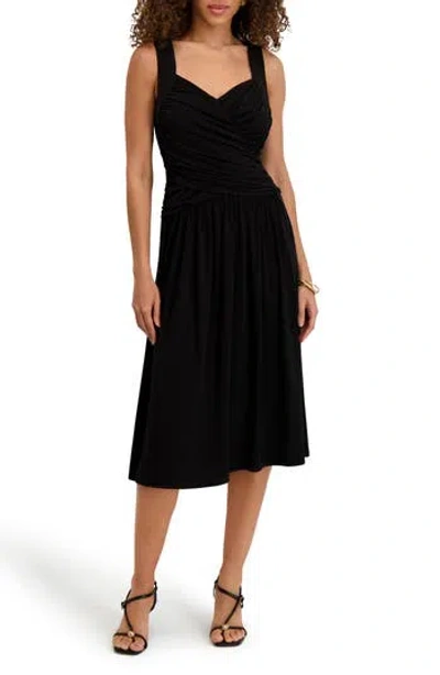 Kensie Rayn Ruched Midi Dress In Black