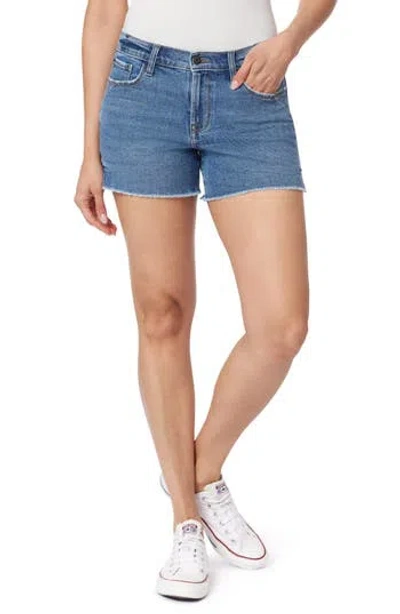 Kensie Rivet Frayed Hem Denim Shorts In Blue