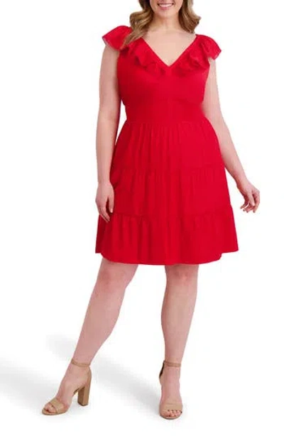 Kensie Ruffle Fit & Flare Minidress In Red
