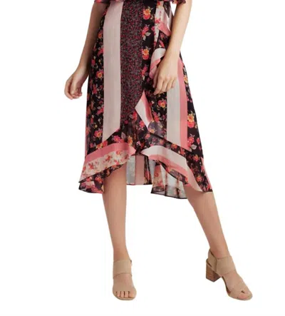 Kensie Ruffle Hem Bar Neck Detail High Low Fit And Flare Dress In Black In Multi
