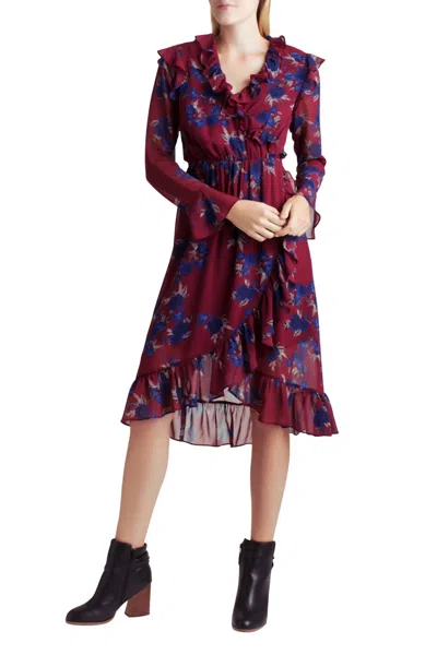 Kensie Ruffle Hem Faux Wrap Dress In Rhythm And Blues In Multi