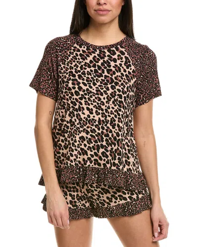 Kensie Ruffle Hem Pajama Set In Brown