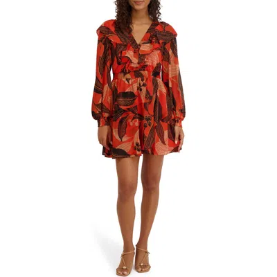 Kensie Ruffle Long Sleeve Minidress In Multi