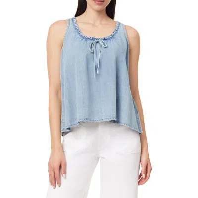 Kensie Ruffle Tie Neck Chambray Tank In Blue