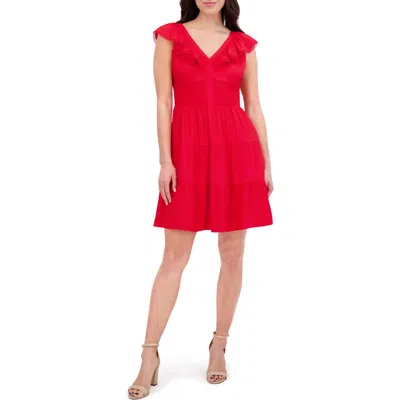 Kensie Ruffle Tiered Dress In Red