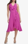 KENSIE RUFFLE TRIM FAUX WRAP DRESS