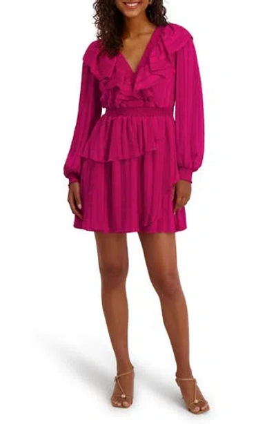 Kensie Ruffle Trim Long Sleeve Minidress In Pink