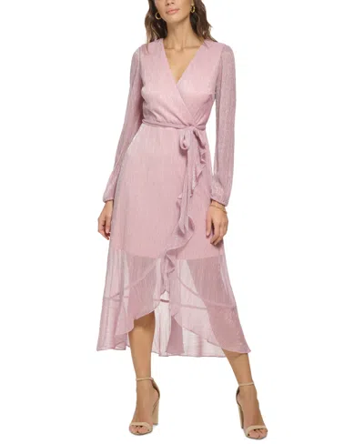Kensie Ruffled Faux-wrap Dress In Pink