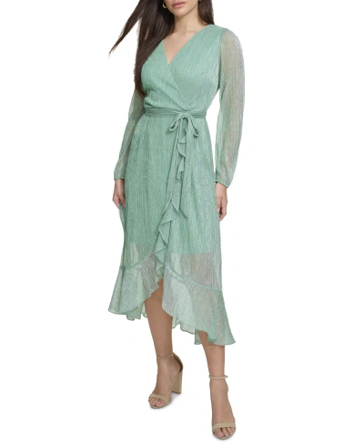 Kensie Ruffled Faux-wrap Dress In Sage