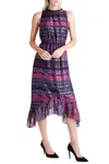 Kensie Satin Stripe Ruffle Hem Sleeveless Midi Dress In Navy In Blue