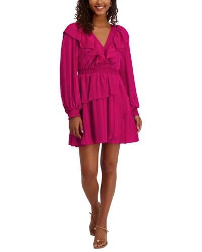 Kensie Satin Striped Chiffon Mini Dress In Purple