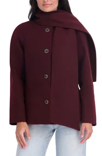 Kensie Scarf Collar Coat In Burgundy
