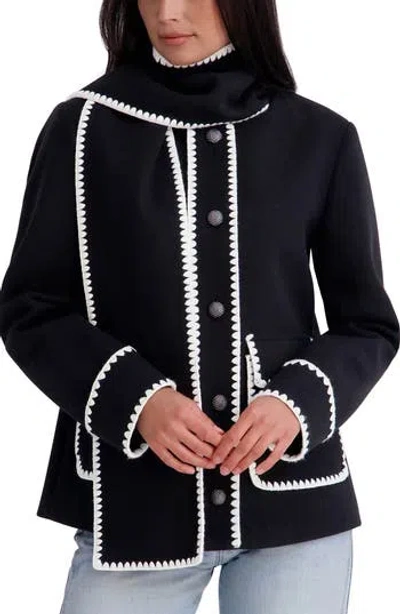 Kensie Scarf Collar Faux Wool Jacket In Black