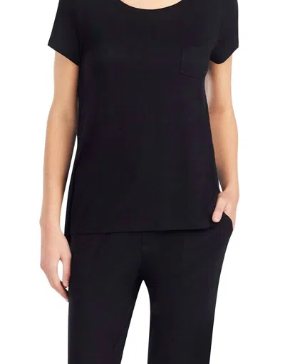 Kensie Scoop Neck Front Pocket Short Sleeve Sleep Pajama Top In Black