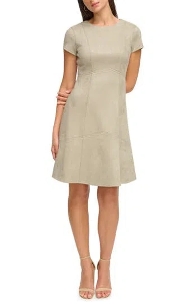 Kensie Scuba Faux Suede Minidress In Sage